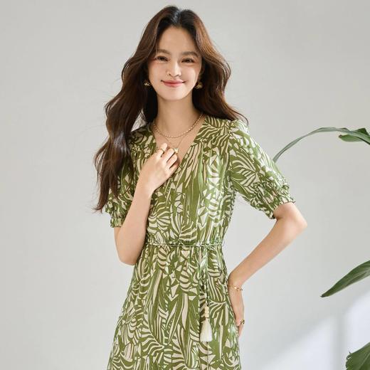 「高货sh」全新升级【铂金会员395/天猫529/差价134】(02025)洛诗琳法式莱赛尔亚麻连衣裙2026夏季新款V领收腰A字长裙 商品图2