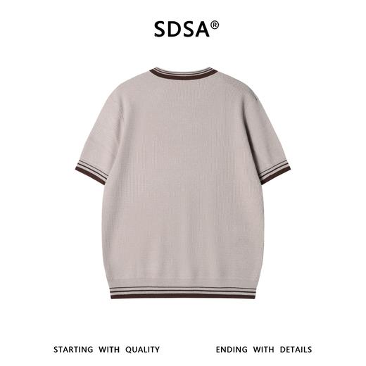 SDSA男装2026新款轻奢华夫格撞色条纹针织短袖T恤简约小香风休闲 商品图4