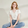 西遇韩系时尚蕾丝2026夏新款拼接短袖T恤v领花边正肩舒适透气上衣H0060231 商品缩略图0
