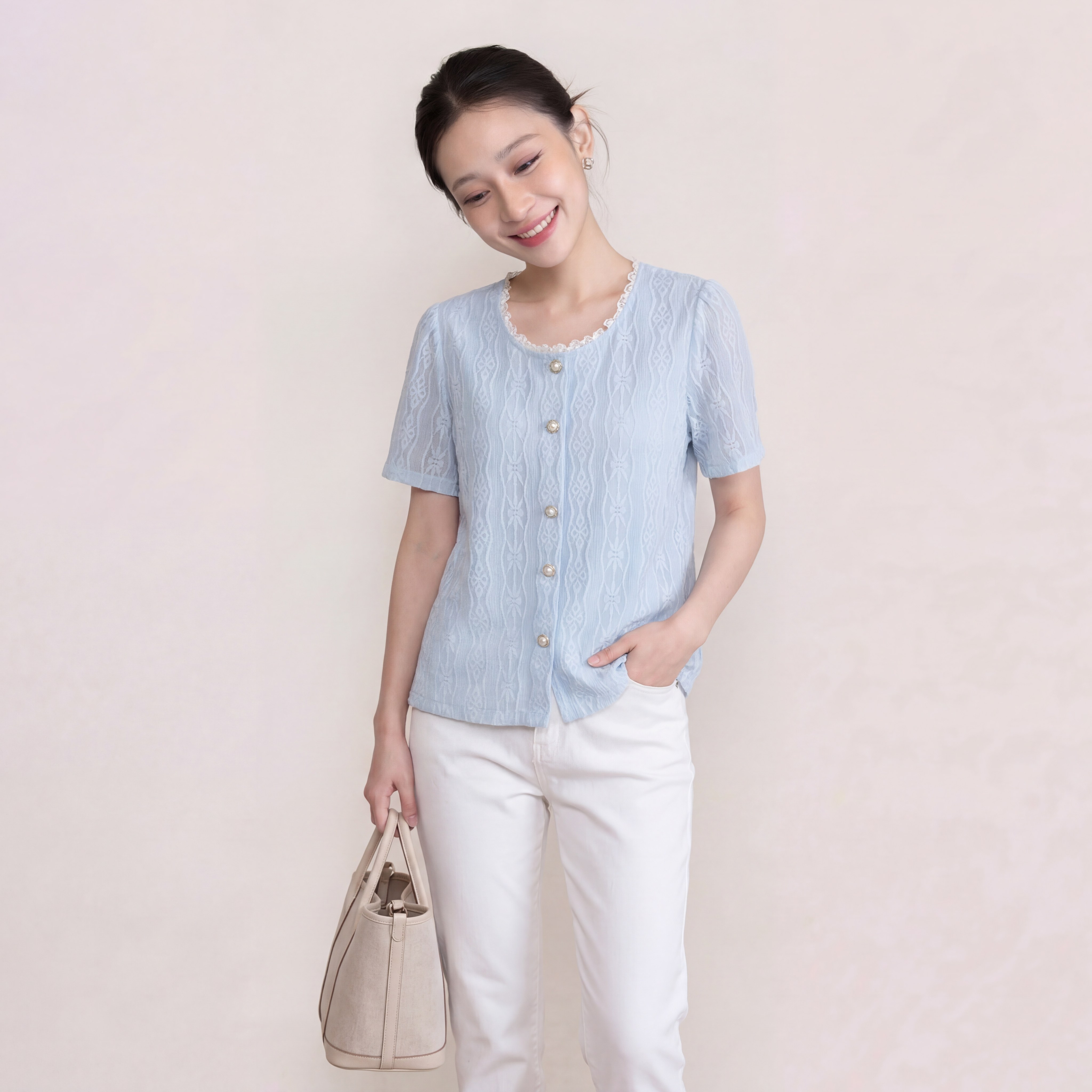 奢姿大码女装2026夏季减龄花边蕾丝圆领小衫胖妹妹时尚名媛风上衣9962294628