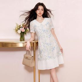 奢姿大码女装2026夏季减龄碎花娃娃领连衣裙胖妹妹百褶下摆裙子9962894510