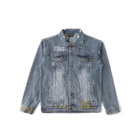 F040710春夏季新款时尚笑脸破洞破坏水洗泼墨刺绣牛仔夹克外套