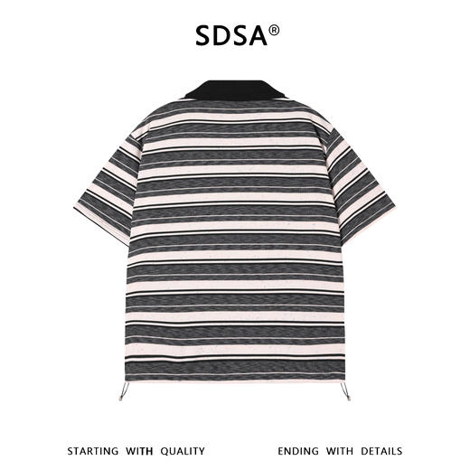 SDSA男装2026新款轻奢复古彩点条纹Polo衫撞色领抽绳下摆休闲短袖 商品图4