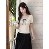 鹿向南「织夏来信」米杏色设计感短袖T恤女夏季显瘦气质正肩上衣 商品缩略图0