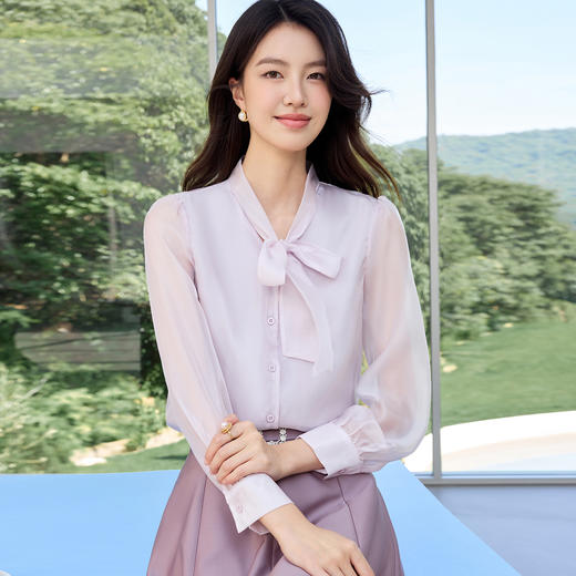 IWY/紫色衬衫套裙窗边紫藤淡紫蝴蝶结衬衫A字裙套装通勤显瘦气质女神 25B785+25S795 商品图2