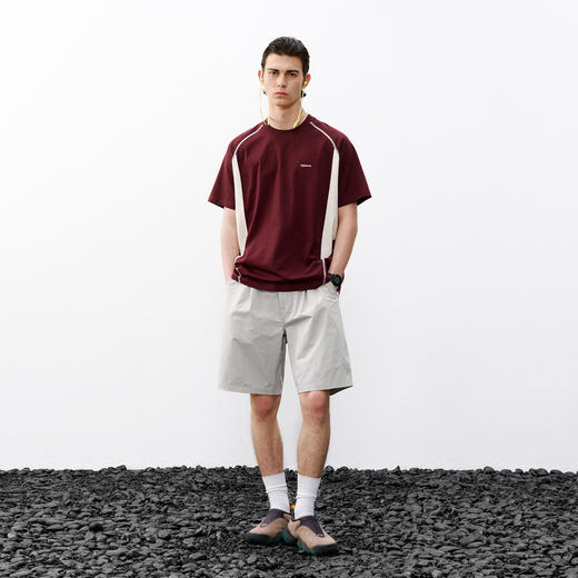 714street休闲立体剪裁打褶短裤男2026夏季防水松紧腰宽松直筒裤 商品图3