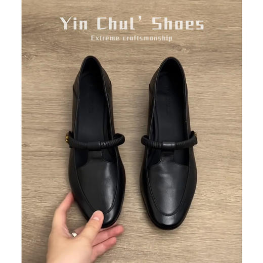 【头层牛皮】法式复古浅口圆头单鞋粗跟黑色工作鞋玛丽珍鞋777-66 商品图1