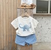 叮当可可韩国童装夏季新款儿童棉质可爱恐龙短袖格子短裤男女套装90-140 商品缩略图4