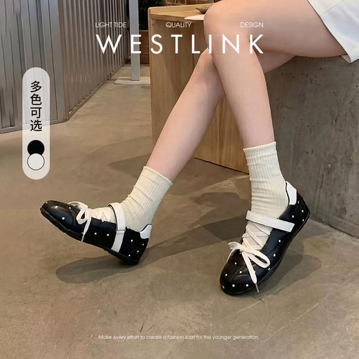 西遇波点运动芭蕾玛丽珍鞋女2026春季新款白色平底早春漂亮单鞋子V0566342 商品图0