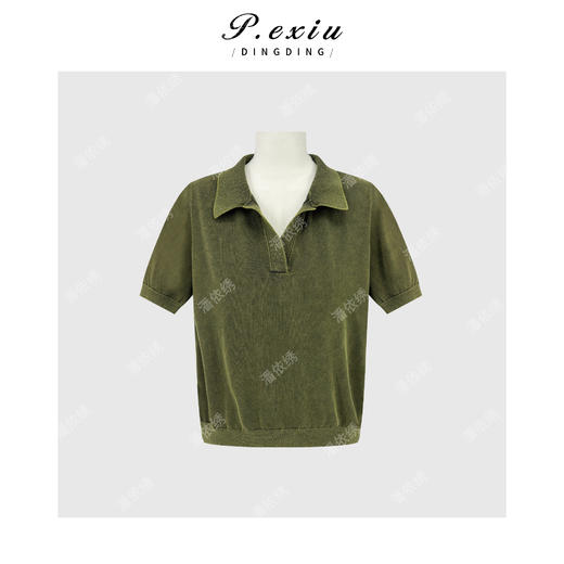 PanYiXiu/潘依绣100%棉复古英伦老钱风POLO领短袖针织上衣 ZZ1122 商品图1
