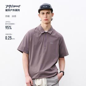 714street轻薄凉感黑色半拉链T恤2026夏季户外防晒套头短袖衬衫男
