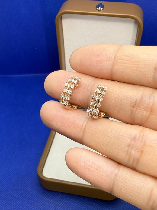 【日本溯源之旅】 18k 粉金钻石耳扣  大小耳垂皆可戴 镂空设计 排钻镶嵌 钻石 0.5ct 经典弹力夹 3.1g 商品图0