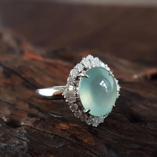 【天然正品】A货翡翠AU750收藏级白金镶天然细腻白色高冰种蛋面翡翠戒指13号（戒圈可改）141125AH15 商品图4