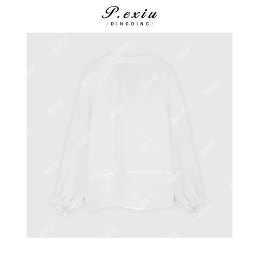PanYiXiu/潘依绣100%苎麻刺绣花边松弛感V领长袖衬衫 M9261 商品图2