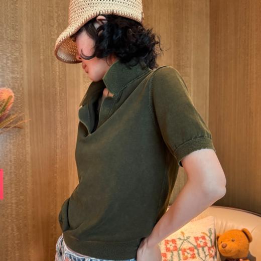 PanYiXiu/潘依绣100%棉复古英伦老钱风POLO领短袖针织上衣 ZZ1122 商品图0