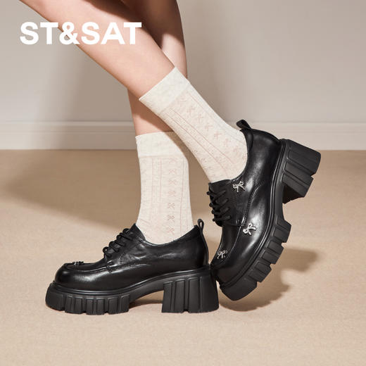 星期六26春新学院风俏皮蝴蝶结厚底乐福SSE1112196 商品图3