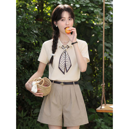 鹿向南【0410/20:00新品前1小时5折限量100件】杏色T恤上衣女流行 商品图4