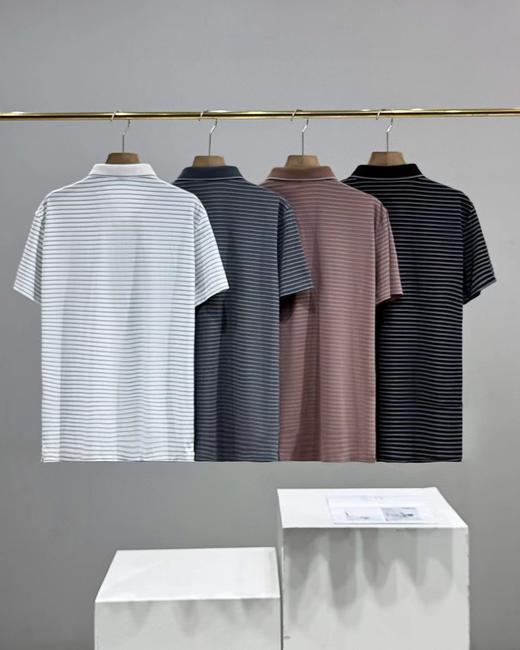 F040726夏季新款冰感纱线舒适透气情侣宽松色织条纹翻领POLO衫短袖T恤 商品图1