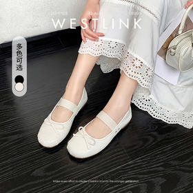 西遇芭蕾风玛丽珍鞋女2026新款春季法式一字扣平底蝴蝶结百搭单鞋V0566358