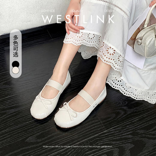 西遇芭蕾风玛丽珍鞋女2026新款春季法式一字扣平底蝴蝶结百搭单鞋V0566358 商品图0