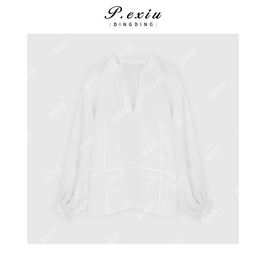PanYiXiu/潘依绣100%苎麻刺绣花边松弛感V领长袖衬衫 M9261 商品图1