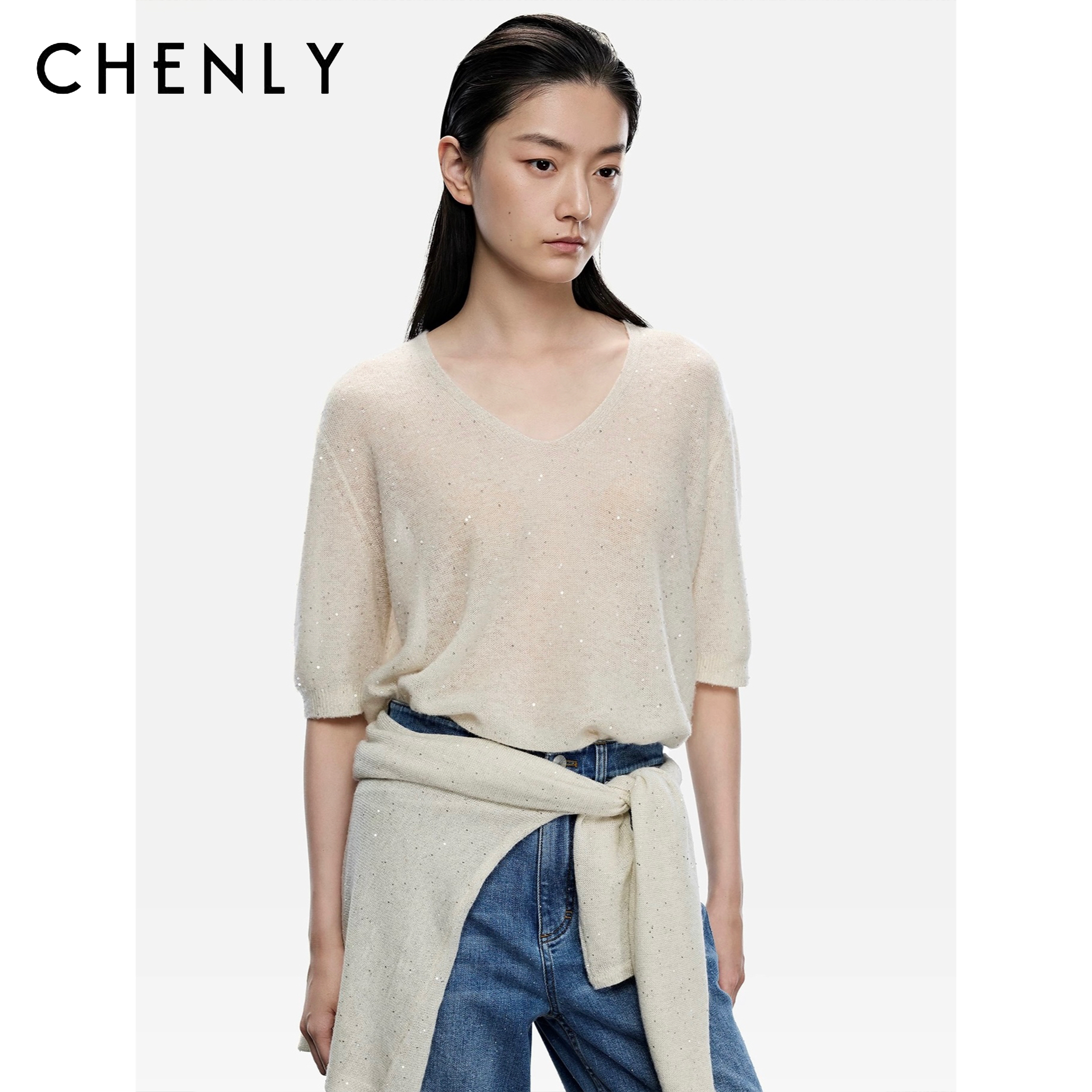 尘衣｜26SS星空珠片羊毛羊绒短袖