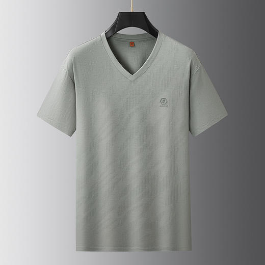 【DWP】大依优型大码男装V领短袖T恤莱赛尔棉麻混纺上衣商务休闲棉质夏季 商品图3