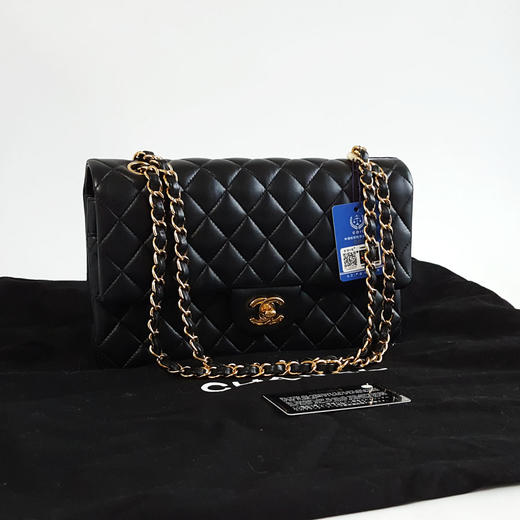 【95新】CHANEL香奈儿CF系列A01112 Y01295 94305中号黑金羊皮CF链条包单肩斜挎包女士030426AK11 商品图1