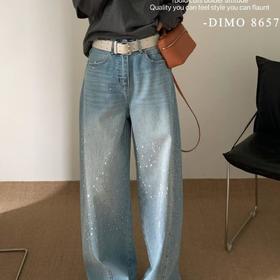 【秒杀】复古时尚 烫钻亮晶晶宽松显瘦弯刀牛仔裤女2026春新款