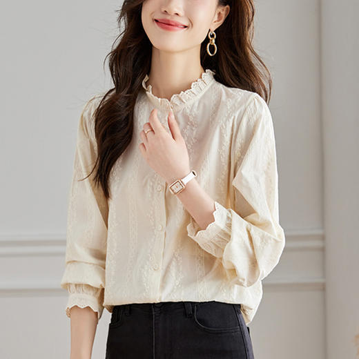 法式木耳边纯棉设计感小众衬衣秋装新款女装高级感衬衫39049 商品图1