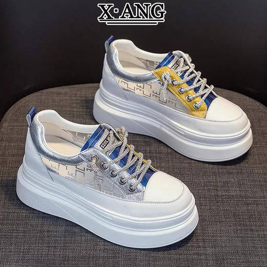 小个子内增高女鞋夏季新款网纱透气厚底真皮小白鞋休闲运动568 商品图1