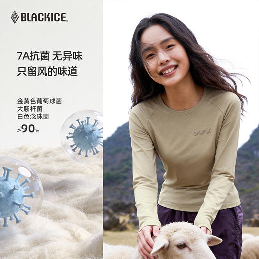 黑冰美利奴羊毛上衣长袖春季户外徒步登山轻薄透气运动t恤3606 商品图2