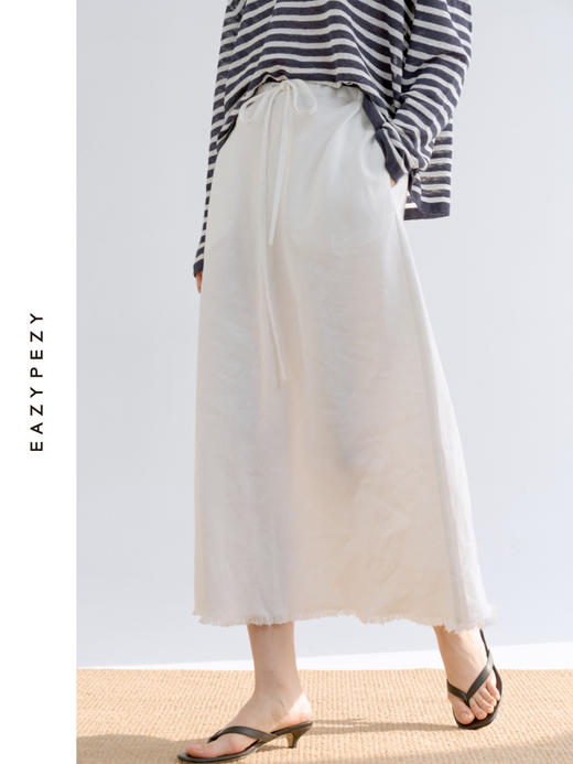 亚麻抽绳散穗半裙 商品图1