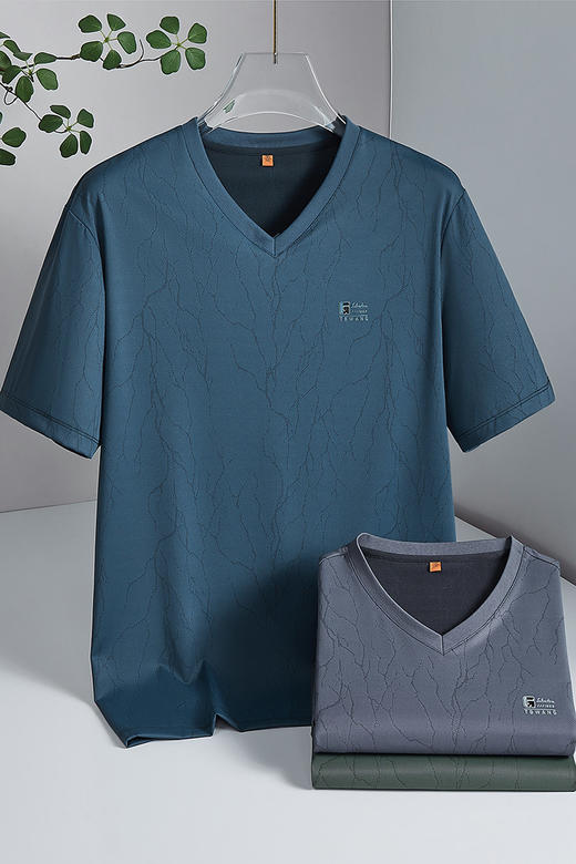 【DWP】大依优型大码男装夏季冰丝V领短袖T恤透气休闲商务百搭上衣男士 商品图5