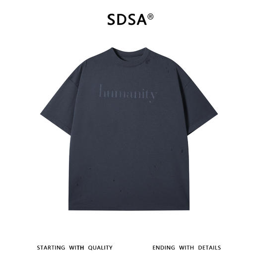 SDSA男装2026新款轻奢美式高级感磨破印花字母圆领短袖T恤百搭 商品图0