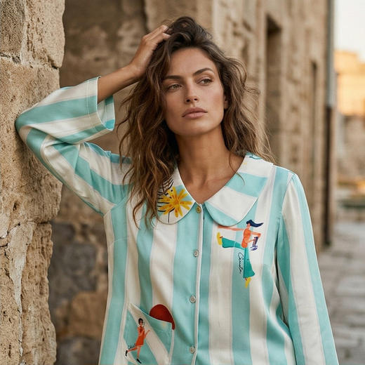 咕咕同款【晴屿Herbier Chic】/李兰迪·明星同款/SANGLUO热带岛睡衣套装桑蚕丝亲肤柔滑可外穿家居服春夏【19姆米素绉缎，100%桑蚕丝】03262815 商品图3