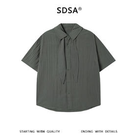 SDSA男装2026新款高贵轻奢小众设计纯色系带翻领短袖衬衫百搭简约