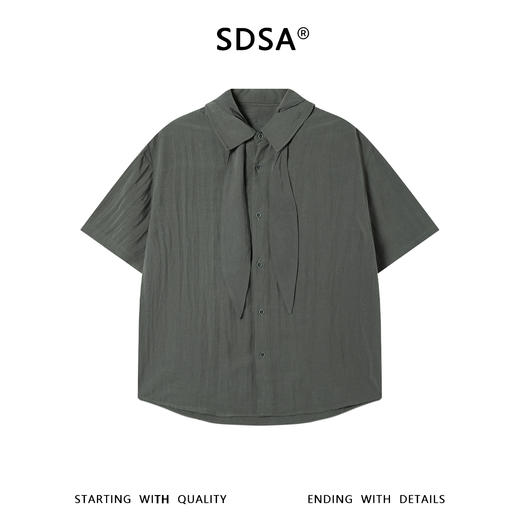SDSA男装2026新款高贵轻奢小众设计纯色系带翻领短袖衬衫百搭简约 商品图0