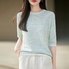 「自」全新升级【铂金会员174/天猫229/差价55】(10627)洛诗琳气质薄款亚麻棉针织T恤2026新款圆领镂空针织短袖上衣 商品缩略图2