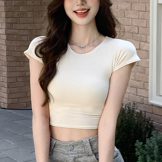 买一送一修身露脐上衣设计简约夏季短袖感休闲百搭短款t恤女新款辣妹 商品图10
