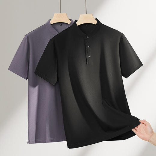 【DPF】大依优型大码男装夏季立领短袖T恤新中式禅意上衣休闲百搭棉质 商品图1