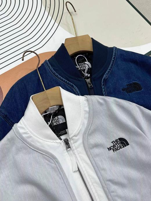 F040742创新拼接情侣款假两件宽松高街棒球领牛仔夹克外套 商品图2