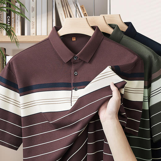 【DWP】大依优型大码男装夏季POLO衫短袖商务休闲条纹上衣棉质爸爸装T恤 商品图1