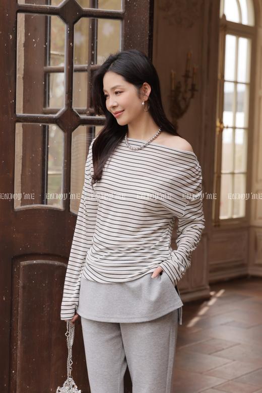 【门店同款】ENJOY春季“柔权主义”慵懒条纹T 169697675 商品图5