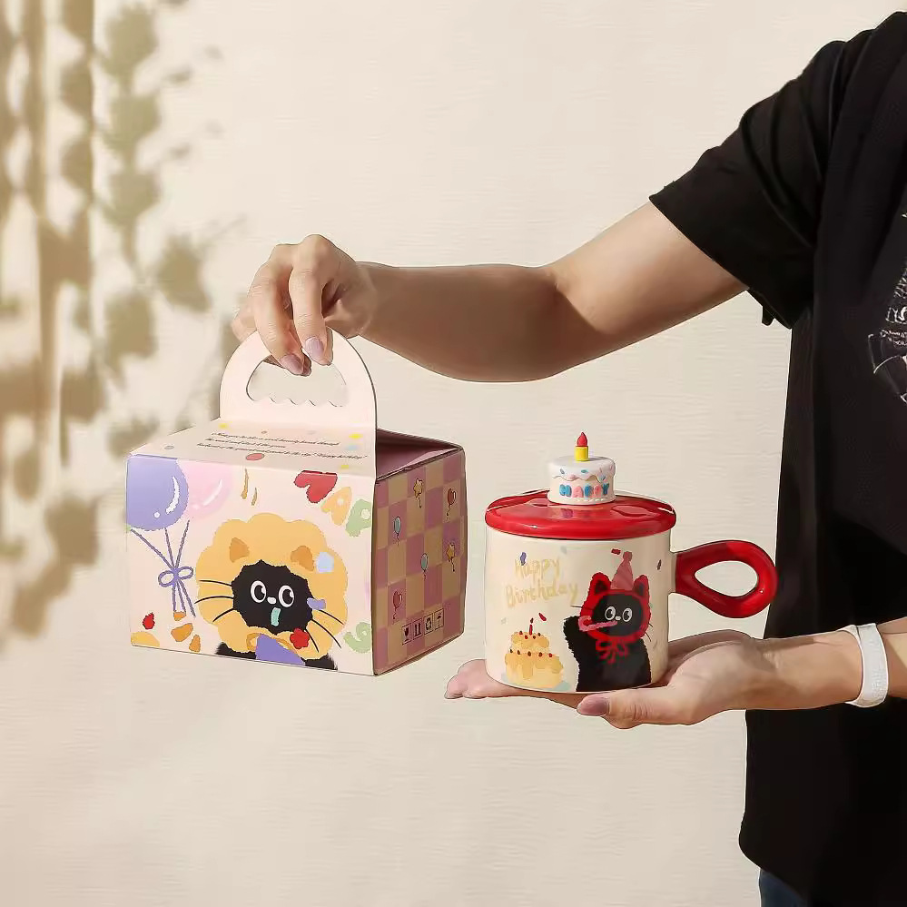 【耐高温！高颜值】生日礼物蛋糕杯子可爱蛋糕马克杯生日猫咪陶瓷水杯咖啡杯伴手礼物。xb