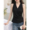 鹿向南「星光信笺」黑色挂脖背心女夏季V领交叉收腰显瘦无袖上衣 商品缩略图0