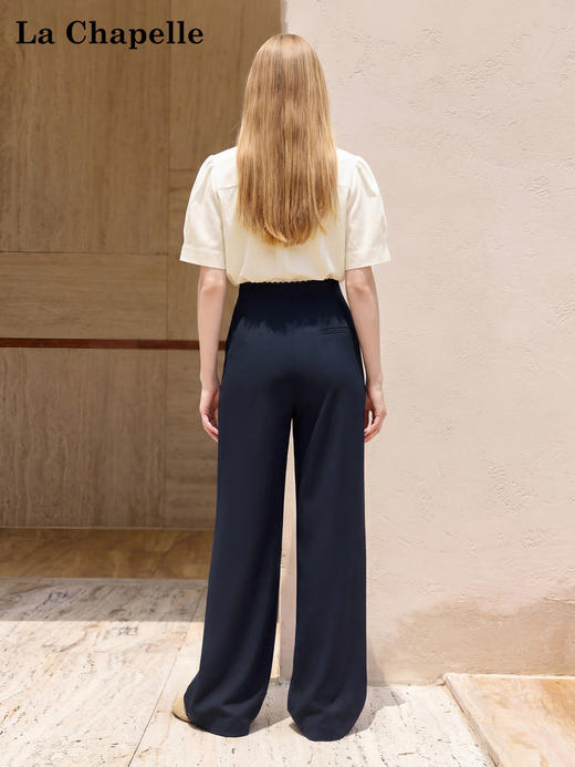 天猫同步【垂坠显瘦】拉夏贝尔/La Chapelle两色暗扣花边腰头压褶休闲裤夏季褶皱宽松西装直筒裤女 商品图4