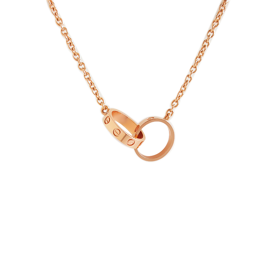 【95新】Cartier卡地亚LOVE系列B7212300玫瑰金双环LOVE项链 链长约44cm女士260326NJT26