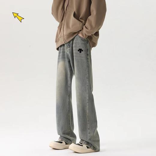 F040754美式潮流直筒弹力宽松休闲新款复古蓝牛仔裤 商品图2
