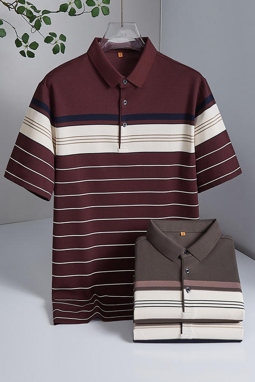 【DWP】大依优型大码男装夏季POLO衫短袖商务休闲条纹上衣棉质爸爸装T恤 商品图5